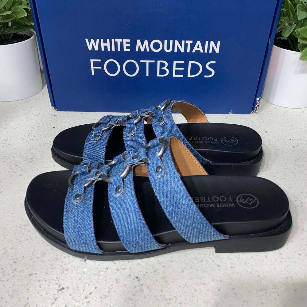 White Mountain Women's Size 6.5 Denim Blue Koala Strappy Slip-On Sandal